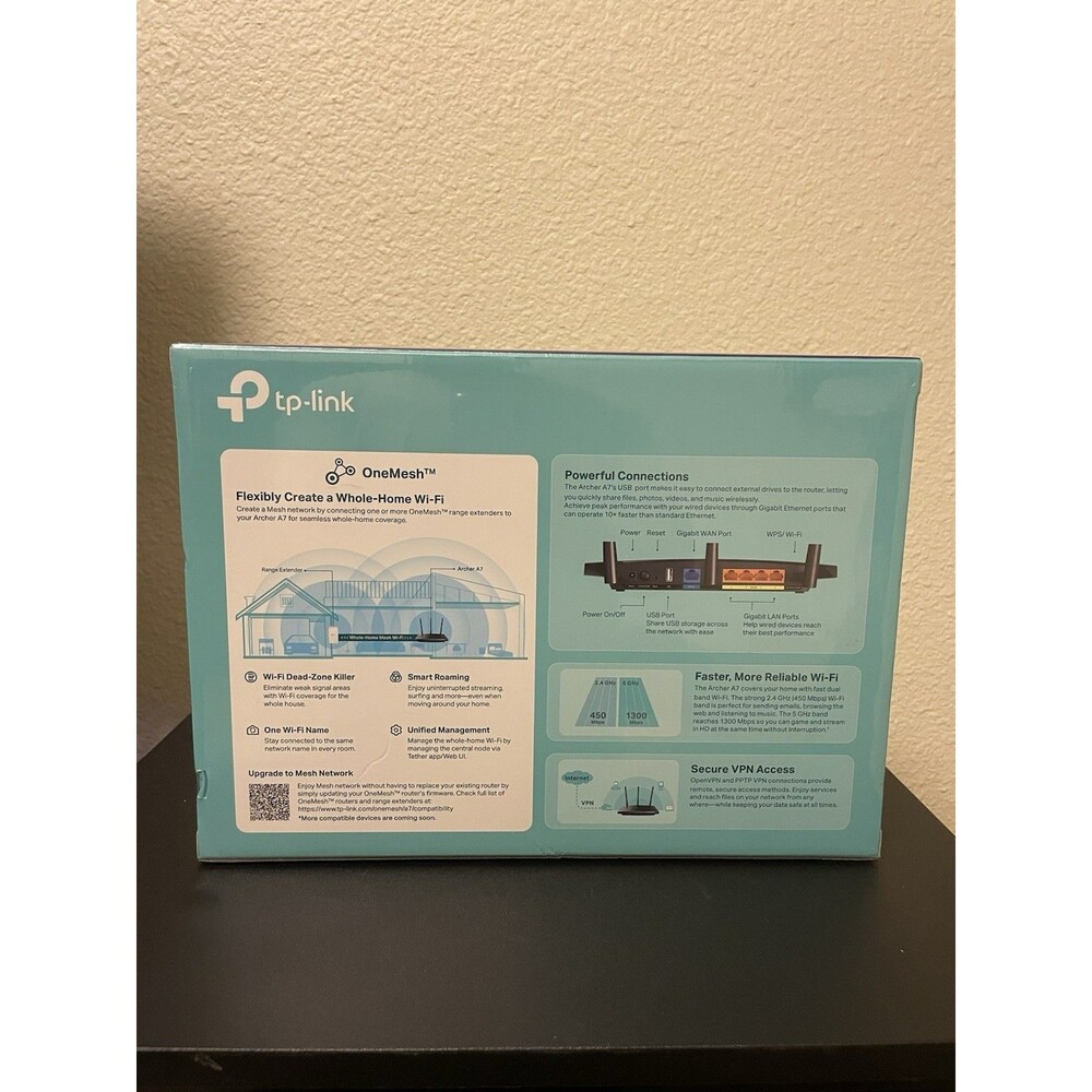 TP-Link Archer A7 AC1750 Mesh Wi-Fi Router Dual Band Full OneMesh Gigabit Sealed - Picture 2 of 2